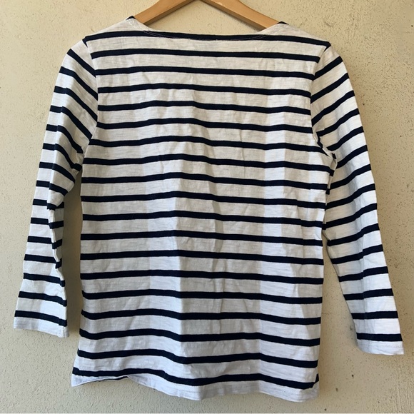 J Crew Navy Blue and White Striped 3/4 Sleeve Crew Neck Blouse - Picture 9 of 9
